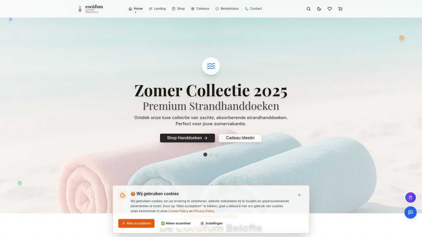 Screenshot van de Cocufum e-commerce website voor luxe parfums met moderne productweergave en intuïtieve navigatie.